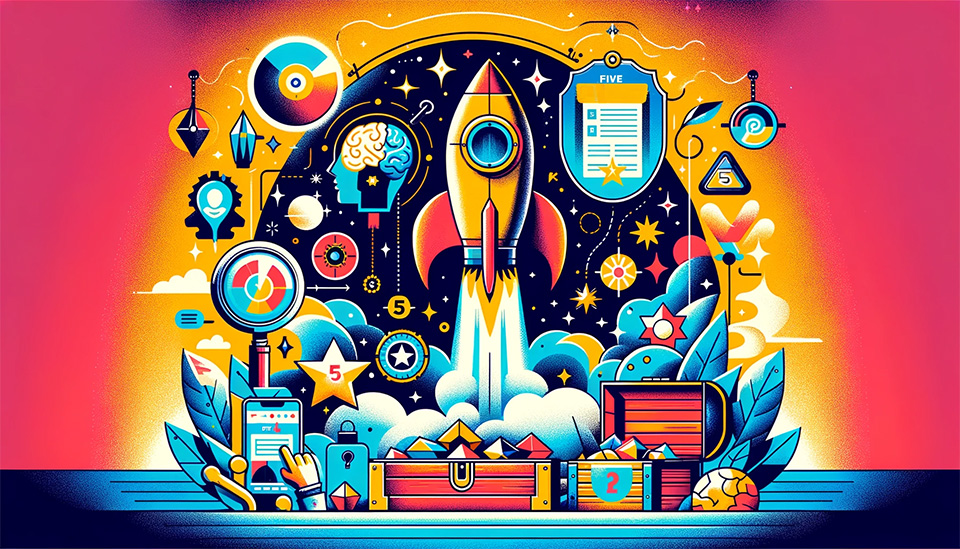 A colorful illustration of a rocket.
